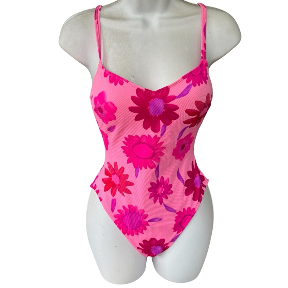 Curva Womens Pink Floral Girly Summer Beach Pool Bathing Swim Suit One Piece 8